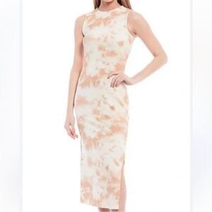 NWT Gianni Bini Tan/Cream Tie Dyed Print Ribbed Maxi Dress. Size Large.